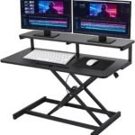 37 Inch Standing Desk Converter, 10.23-24.8 inches Adjustable Height Standing Desk Riser, Sit to Stand Up Duals Monitor Riser Workstation, for Home Office Laptop – Black