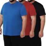 Men’s 3 Pack Lightweight Plus Size Short Sleeve T-Shirt Crew Neck Big & Tall Sizes Stretch T-Shirt for Casual Wear