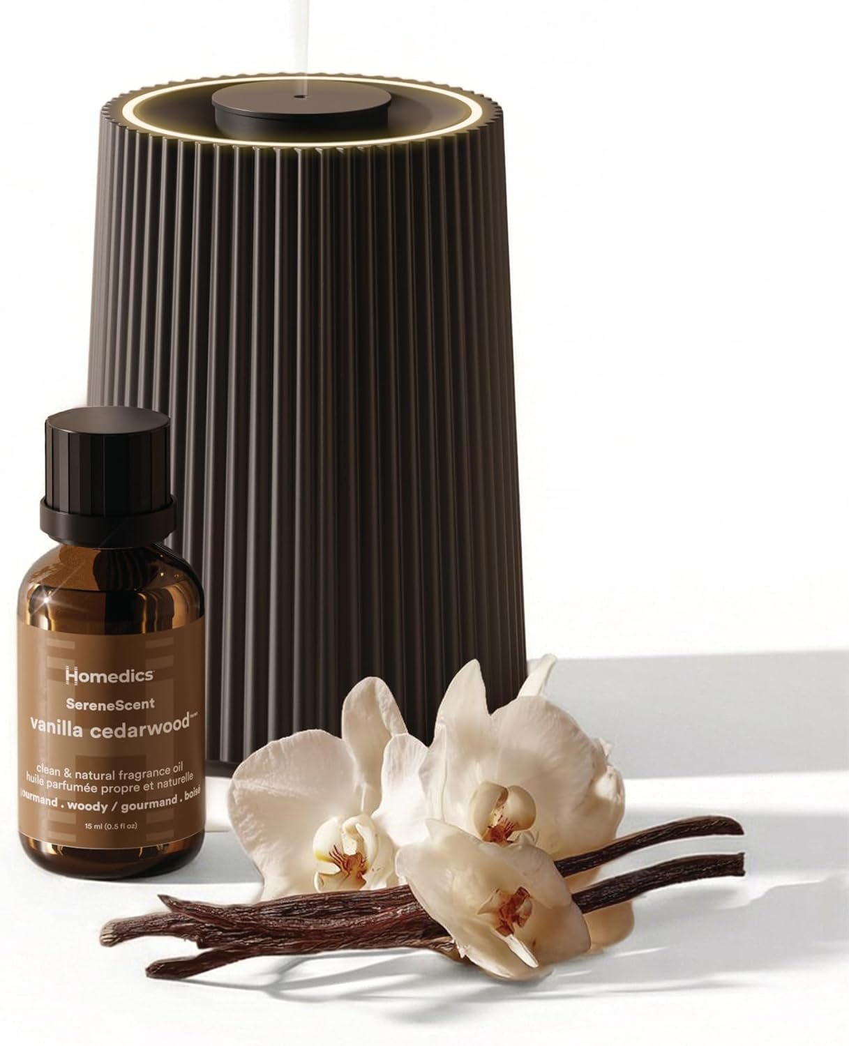You are currently viewing Homedics Waterless Essential Oil Diffuser with 15ml Vanilla Cedarwood Fragrance Oil. SereneScent Cordless Cold Air Scent Diffuser Starter Kit with Ambient Light, Studio 671 (Black)