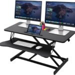 37 Inch Standing Desk Converter, Two Monitor Stable Stand up Desk Converter, 5.9″-18.8″ Height Adjustable Laptop Workstation with Keyboard Tray, Desktop Workstation Riser for Home, Company(Black