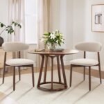 COLAMY Wooden Dining Chairs Set of 2, Modern Fabric Upholstered Kitchen Side Chairs, Farmhouse Dining Room Chair with Foot Pegs, Beige