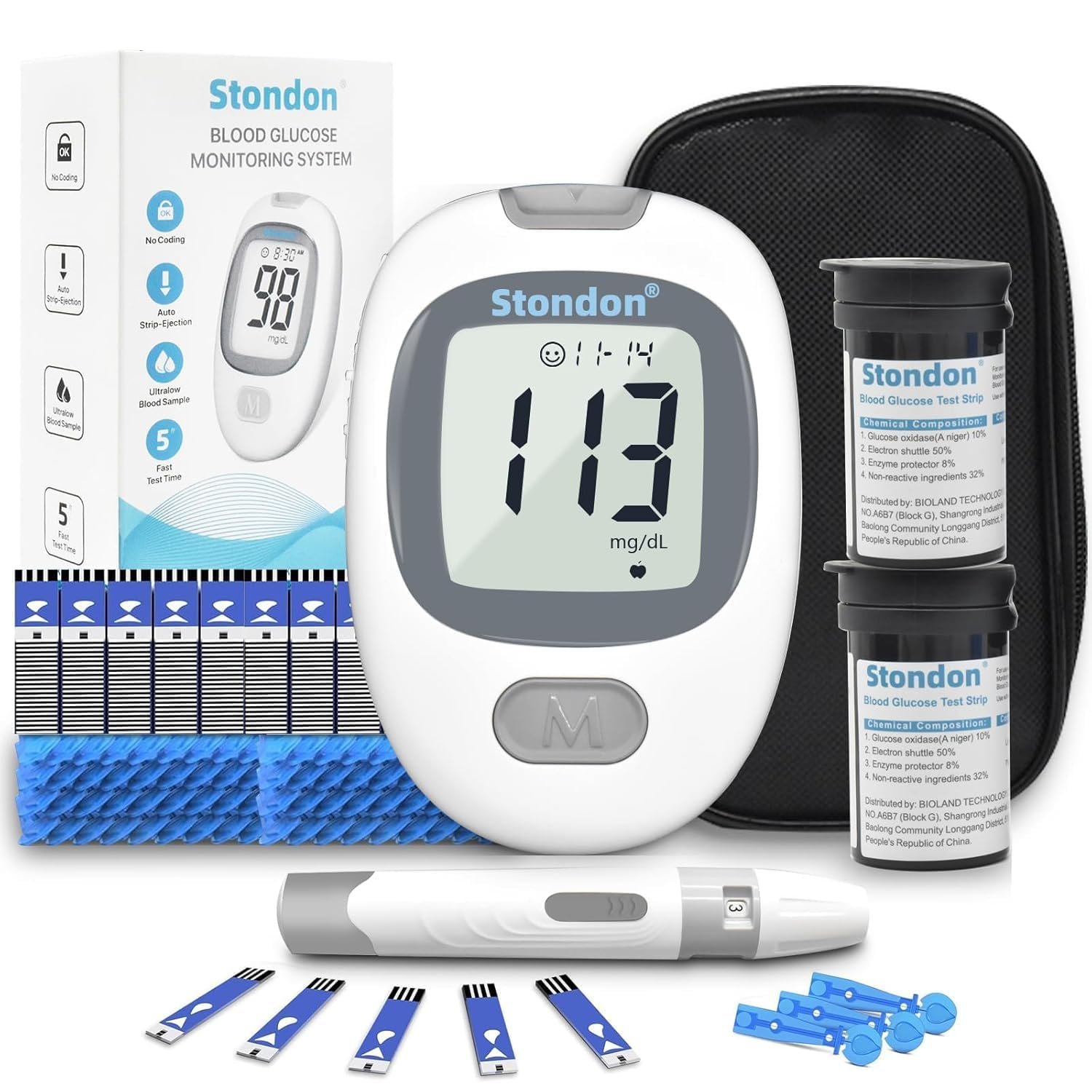 You are currently viewing Blood Glucose Monitor Kit, Diabetes Testing Kit with Blood Sugar Meter, 100 Test Strips, 100 Lancets, Lancing Device and Travel Case, No Coding Glucometer (White)