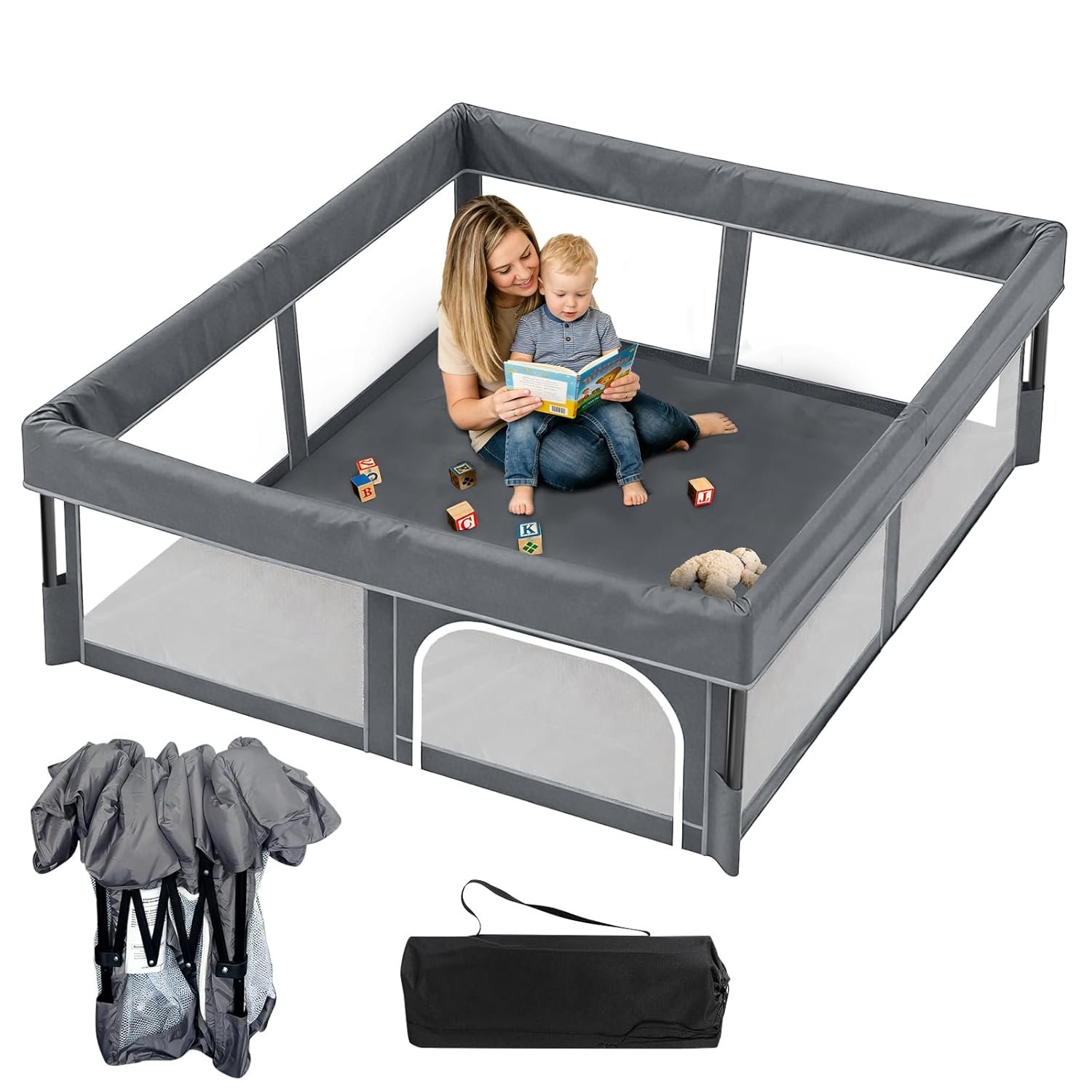 You are currently viewing Foldable Baby Playpen, 48″×48″ Play Yard for Toddlers, Portable & Collapsible Playpen with Gate, ASTM & CPSC Certified, Skin-Friendly & Breathable Mesh, Ideal for Indoor & Outdoor Use with Bag