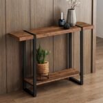 Real Solid Wood Console Table, Narrow Entryway Table for Small Spaces, Heavy Duty Sofa Table, Modern Hallway Accent Table – Walnut Color – L31.4*W7.8*H31.4in