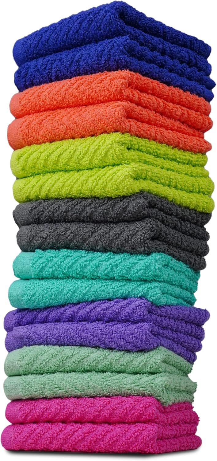 You are currently viewing ZUPERIA Zigzag Multicolor Wash Cloths – 16 Pack (12″ x 12″) Highly Absorbent Soft Cotton Towels