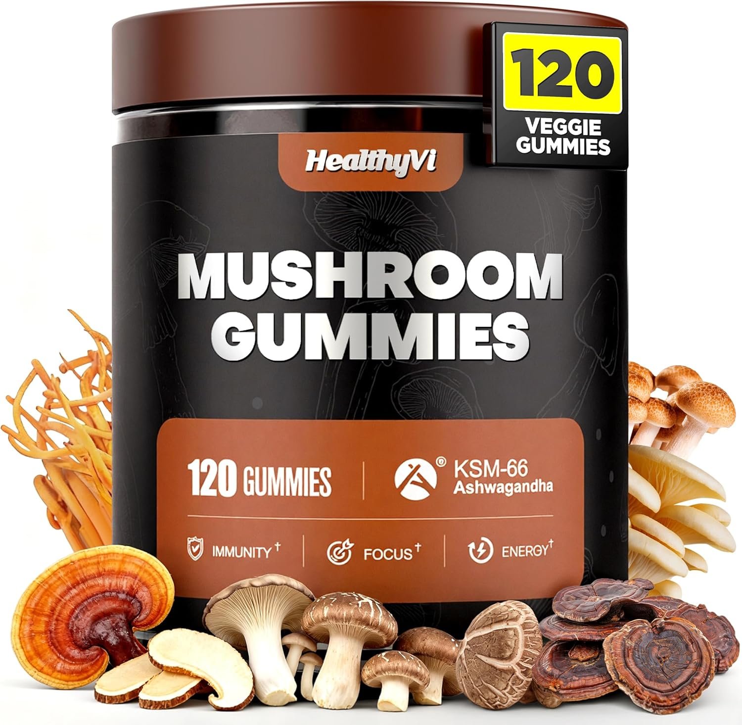 You are currently viewing 10-In-1 Mushroom Gummies with KSM-66 Ashwagandha & Magnesium Threonate Boosts Focus, Memory & Cognitive, 120 Ct Mushroom Supplement with Vitamin D3 & B12 for Immunity & Energy, Vegan, Blueberry