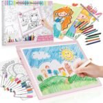 LED Drawing Tablet Kits Pink – 15″ Light Board for Diamond Painting Accessories, Best Birthday, Holiday Gifts Toy for Kids Girls 3,4,5,6,7,8,9,10,11,12 Year Old, Back to School Art Travel Essentials