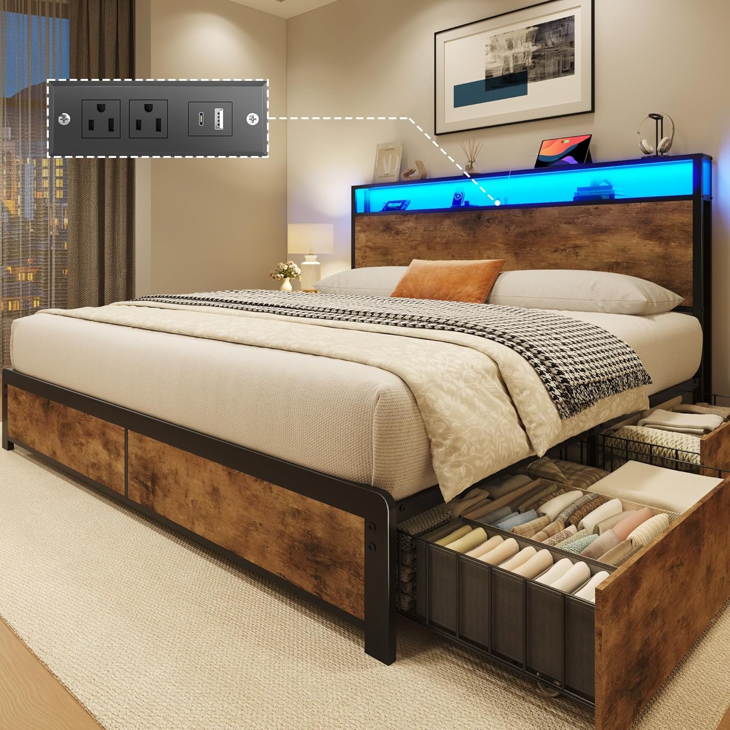 You are currently viewing Lifezone Queen Bed Frame with Storage and Charging Features