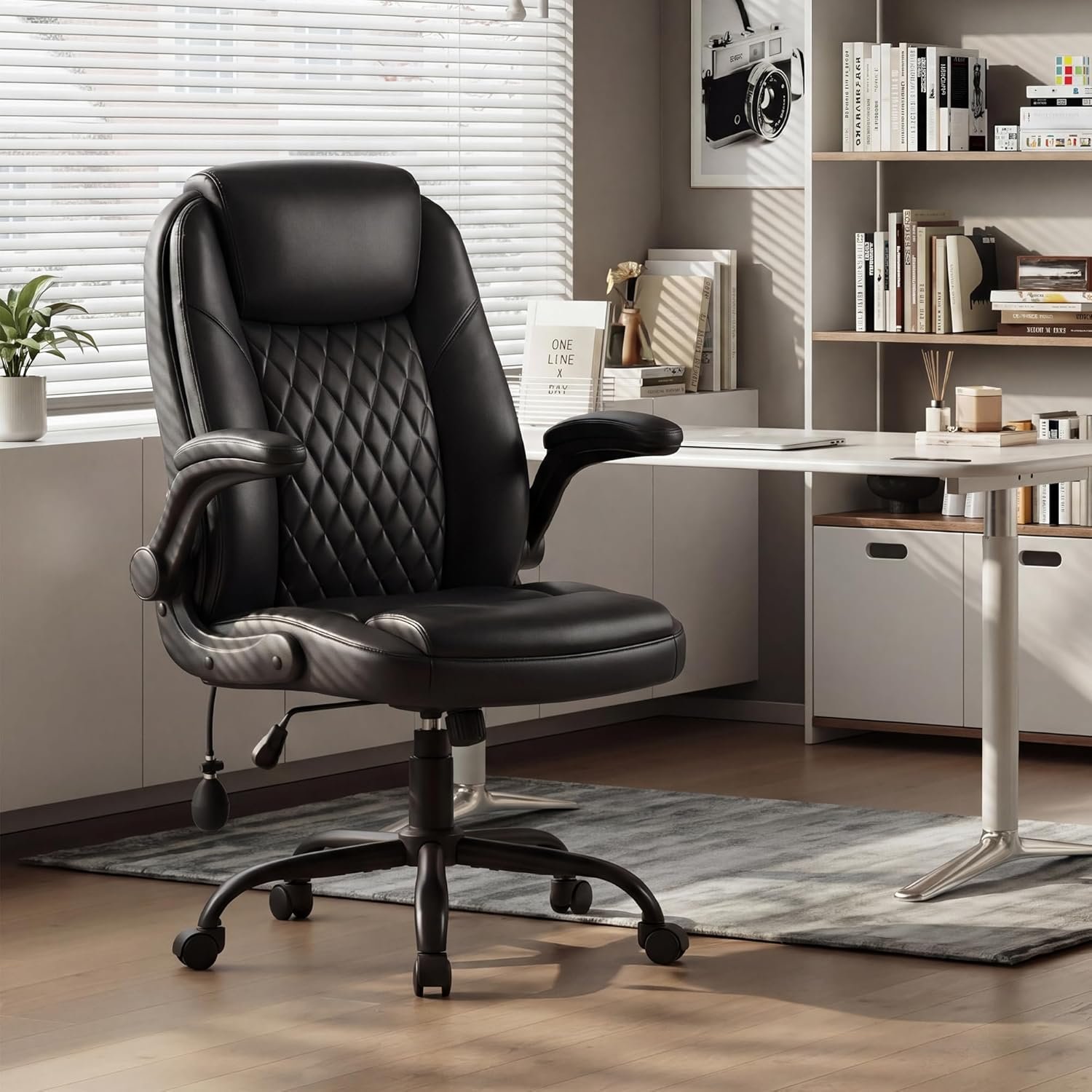 You are currently viewing MALOL Leather Office Chair, Computer Desk Chair with Adjustable Lumbar Support, Thick Cushion, Flip-Up Arms and Ergonomic Back, Comfy Executive Office Chair for Home Office Gaming,Black
