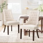 COLAMY Wingback Upholstered Dining Chairs Set of 2 – Tufted Fabric Dining Room Chairs with High Back Support, Elegant Side Chairs for Kitchen, Living Room & Restaurant (Beige)