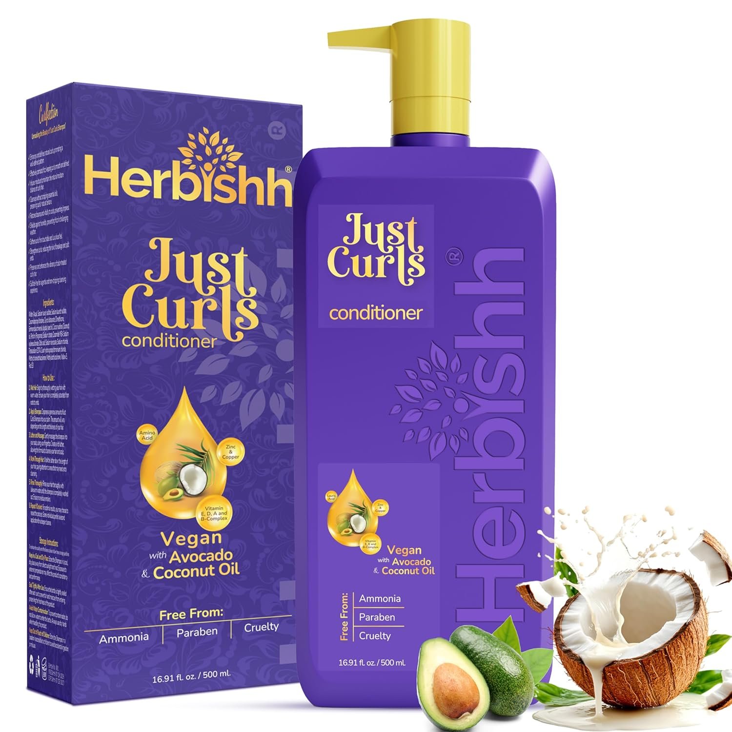 You are currently viewing Herbishh Just Curls Conditioner with Avocado Oil (16.91 fl.oz) | Vegan Conditioner for Curly Hair Women & Men | Moisturizing Curl Enhancer Smoothing Treatment for Dry Damaged Hair | Paraben Free