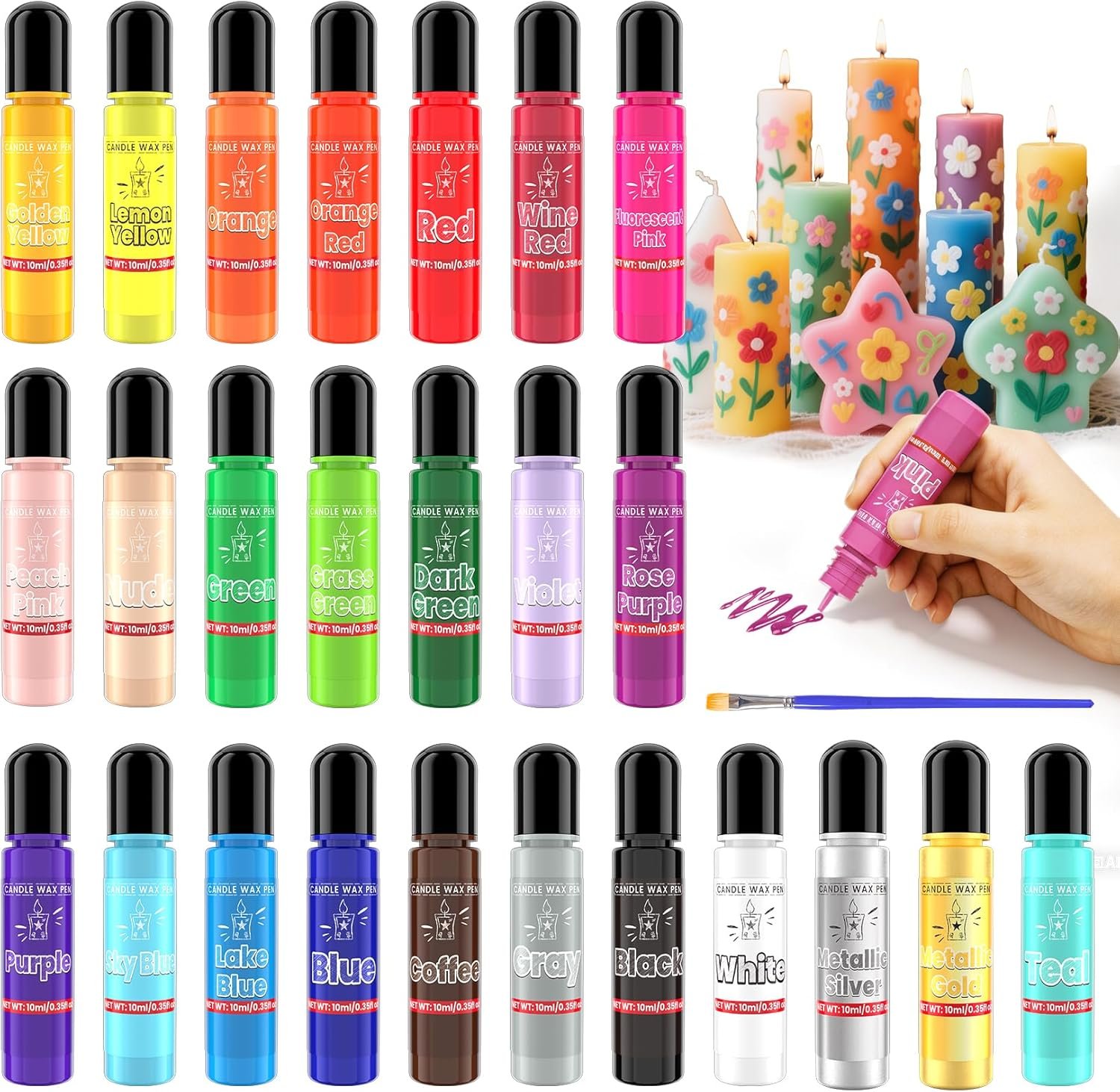 You are currently viewing Candle Wax Pen 26 Colors Set – 3D Candle Paint with Glitter Gold Silver, Smooth Drawing Wax Pen for DIY Candle Making, Birthday, Wedding Party, Non-Toxic, Fast-Drying, Long-Lasting Color – 0.35oz/10ml