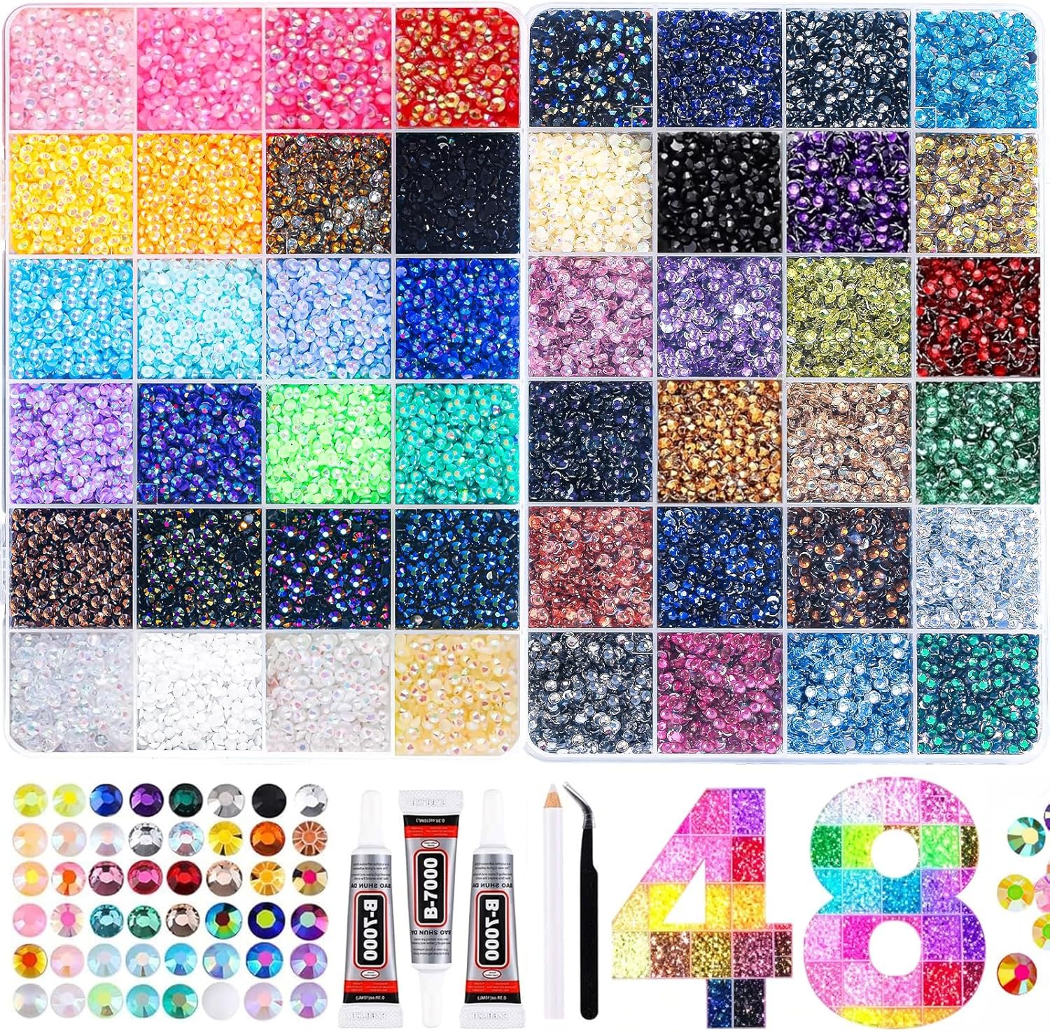 You are currently viewing Vertdens 48 Colours 48000 Pieces 3mm Bedazzling Kit, Flatback Rhinestones, Resin Jelly Gems, Rhinestones for Bedazzling, Diamond Art & DIY Bedazzler, Including 3 x 10ml Bottles of B7000