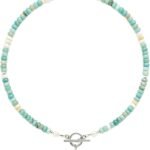 Elova Jewelry Dainty Handmade Beaded Necklace, Turquoise and Pearl Beads