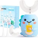 DYCROL Kids U Shaped Electric Toothbrush with 4 Brush Heads, Sonic Toothbrush Kids with 5 Modes, Cartoon Dinosaur 360-Degree Cleaning IPX7 Waterproof Design