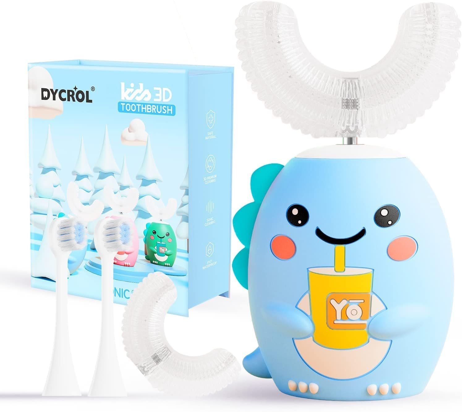 You are currently viewing DYCROL Kids U Shaped Electric Toothbrush with 4 Brush Heads, Sonic Toothbrush Kids with 5 Modes, Cartoon Dinosaur 360-Degree Cleaning IPX7 Waterproof Design