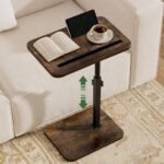 TV Tray Side Table for Couch – 360° Swivel Adjustable Height Rotating Sofa Table C Table End Table Laptop Desk with