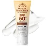 Beef Tallow Reef Safe Sunscreen SPF 50 for Face, Natural Grass-Fed Beef Tallow,Mineral Non-Nano Zinc Oxide Sunblock,Moisturizing Mineral