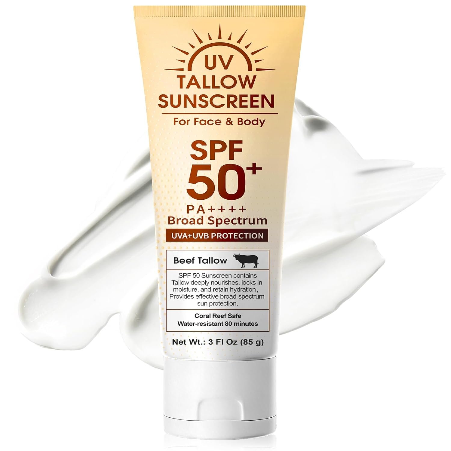 You are currently viewing Beef Tallow Reef Safe Sunscreen SPF 50 for Face, Natural Grass-Fed Beef Tallow,Mineral Non-Nano Zinc Oxide Sunblock,Moisturizing Mineral
