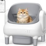 Automatic Litter Box,Self Cleaning Cat Litter Box with App Control, Open-Top Large Space, Dual Safety Sensors, Ultra-Quiet, for Multiple Cats, Light Gray