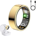 SEEVEN Smart Ring for Women Men, Fit Ring with Heart Rate, Blood Oxygen, HRV, Sleep Monitor, Stress, Step Counter, IP68 Waterproof Fitness Rings for iPhone & Android, No Subscription Fee (Gold, 8#)