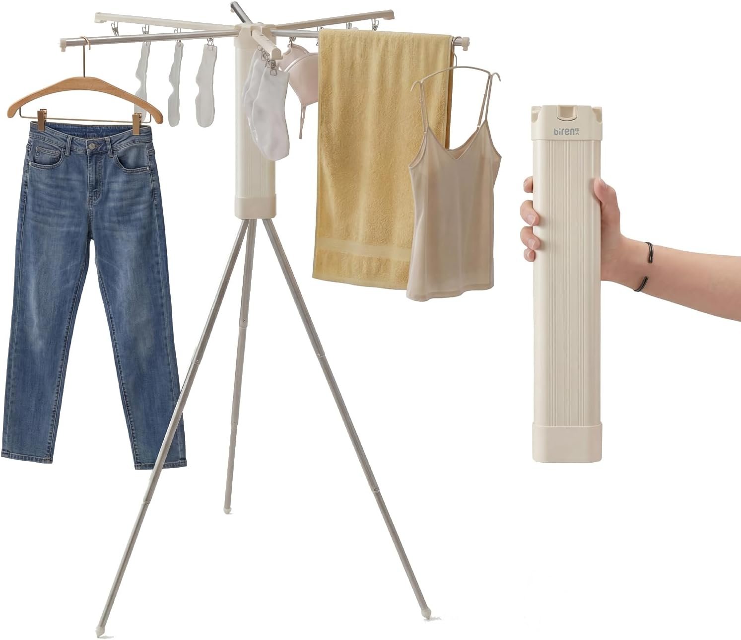 You are currently viewing BIREN Foldable Clothes Drying Rack Tripod Clothes Rack with Clips Heavy Duty Laundry Rack Portable Clothing Racks for Travel, Camping, Hotel, Apartment Visit the BIREN Store