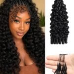 Human Crochet Hair for Black Women,16Inch Feather Human Hair Burmese Curly Crochet Hair,Miracle Knots Hair,60g 52 Strands Looped crochet curly extensions