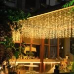 LED Icicle Lights, 8 Modes 19.7FT 150 LEDs Christmas Short Curtain Fairy Hanging Ceiling Extendable Lights for Wedding Balcony Doorway Outdoor Indoor Decoration Warm