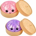 2 Packs Dumpling Squishy, Glitter Squishy Dumpling Mystery Box, Dumplings Squishy Squishies Stress Relief Sensory Fidget Squizee Toy Gifts for Kids Adult