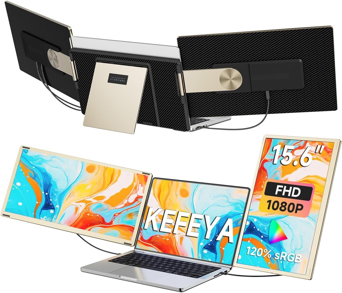 You are currently viewing KEFEYA Laptop Screen Extender 15.6″, FHD 1080P Portable Triple Monitor for Laptops 13-17.3″, 120% sRGB 235° Rotation Detachable Laptop Monitor Extender for Windows/Mac/Dex/Chrome/Surface, Plug n Play