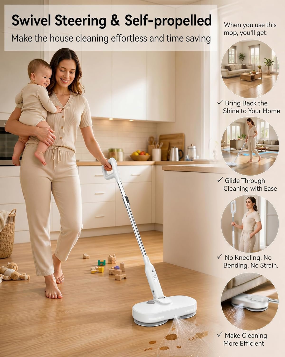 You are currently viewing Cordless Electric Mop, Self-Propelled Electric Spin Mop, Gravity Assist Pressure, 8000mAh Battery, LED Light & Water Spray, for Hardwood, Tile & Laminate Floors