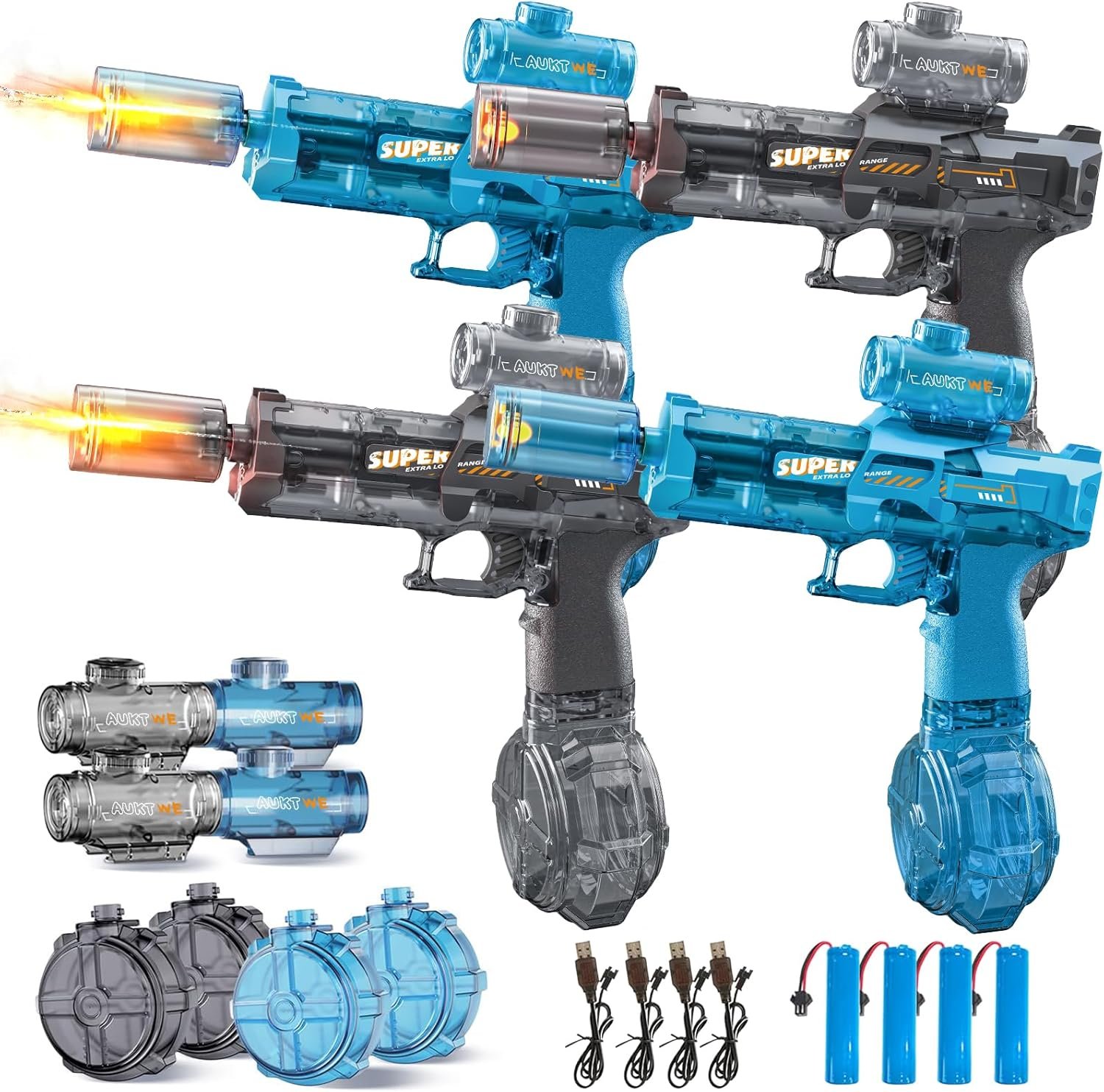 You are currently viewing 4 Pack Electric Water Guns for Kids & Adults, Automatic Rechargeable Squirt Guns with LED Light Sound & Vibration, Long Range Water Blaster Set, Large Tank Fast Fill Water Guns for Pool Beach Party