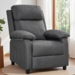 Korser Recliner Chair for Adults – Compact Linen Reclining Chair with Deep Padded Seat, Side Pockets & Adjustable Backrest, Space-Saving Lounge Chair for Living Room, Bedroom & RV
