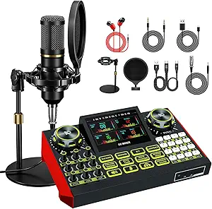 You are currently viewing Podcast Microphone Bundle with Live Sound Card & Audio Mixer – 3.5mm Condenser Mic Kit for PC & Mobile, Voice Changer, Denoise, Streaming, Gaming & Singing Setup