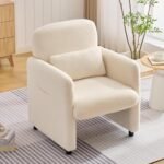 Korser Accent Chair for Living Room – Modern Mid-Century Lounge Chair with Pillow, Soft Sherpa Upholstered Armchair, Wide Comfy Reading Chair for Bedroom, Waiting Room & Small Spaces (Beige)
