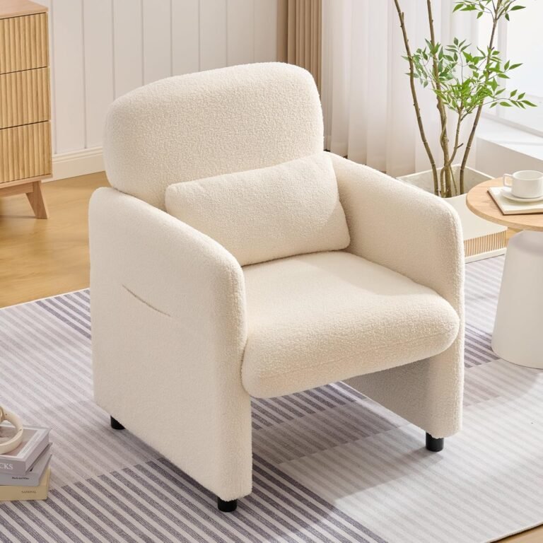Read more about the article Korser Accent Chair for Living Room – Modern Mid-Century Lounge Chair with Pillow, Soft Sherpa Upholstered Armchair, Wide Comfy Reading Chair for Bedroom, Waiting Room & Small Spaces (Beige)