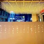LED Ceiling Icicle Lights, 16.4FT 112 LEDs 8 Modes Twinkle Christmas Hanging Fairy String Horizontal Curtain Lights for Parties Mall Patio Yard Indoor Outdoor Decoration Warm White, 5M04