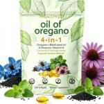 Oregano oil softgels, 4-in-1 nutritional supplement containing black seed oil | carvacrol ≥85%, thymol ≥3% | echinacea | vitamin E | non-GMO, boosts immunity, and has antioxidant effects. 300 capsules