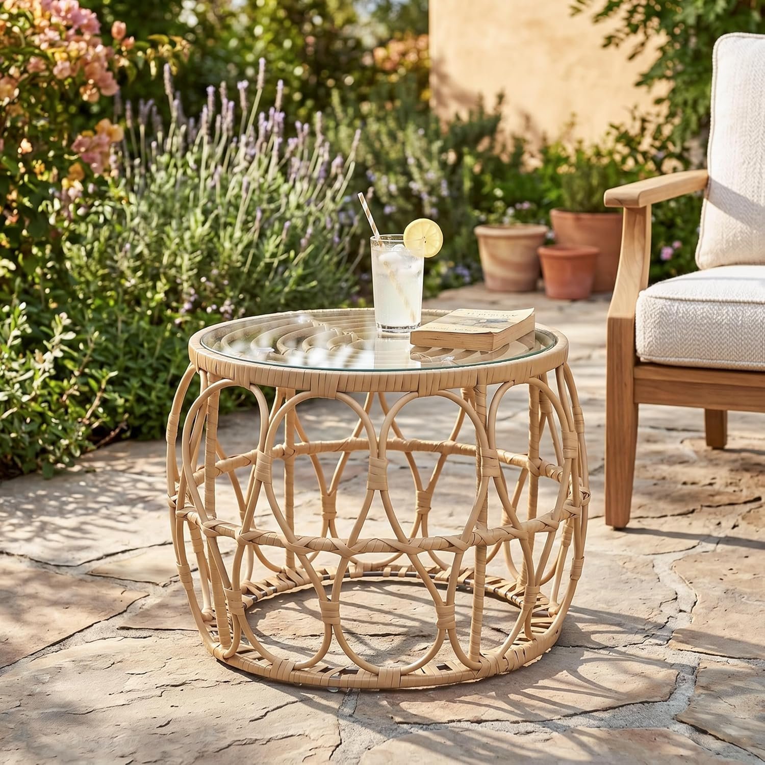 You are currently viewing Furniture of America Ysar Boho Rattan Round Coffee Table Outdoor with 5mm Tempered Glass Top, All-Weather and Rust Resistant Patio Furniture