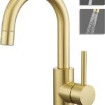 Gold Bathroom Faucet, Bathroom Sink Faucet with 2 Mode Sprayer, Single Hole Vanity Faucet with Pop Up Drain