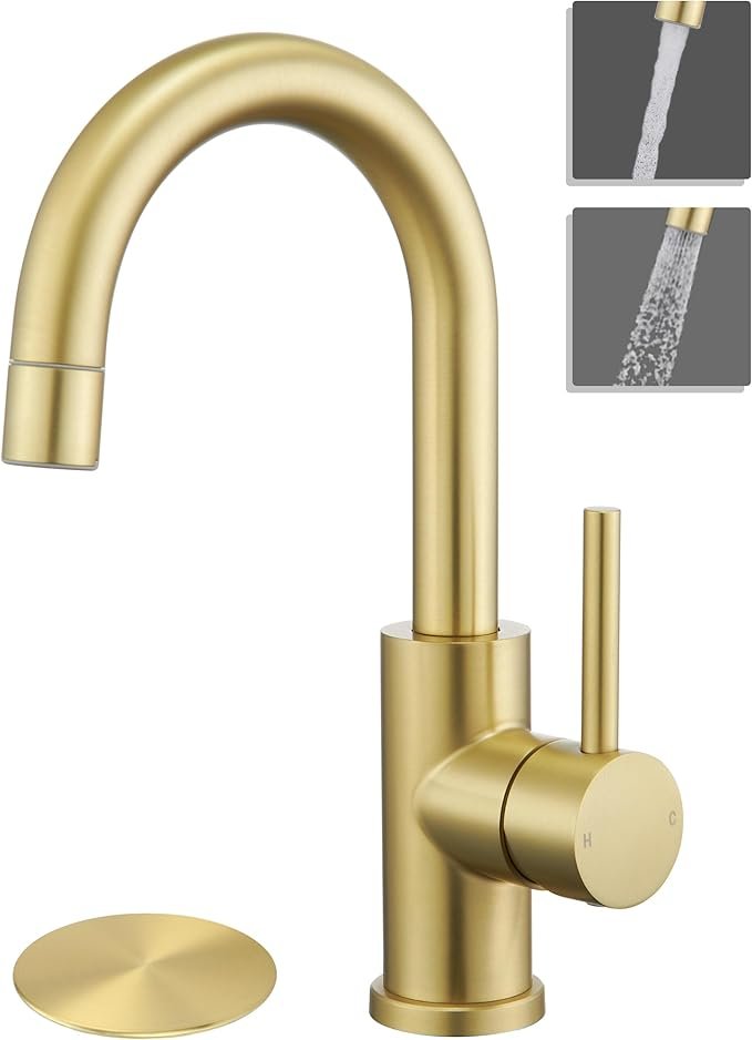 Read more about the article Gold Bathroom Faucet, Bathroom Sink Faucet with 2 Mode Sprayer, Single Hole Vanity Faucet with Pop Up Drain