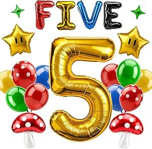 You are currently viewing 21PCS Retro Gaming Birthday Balloon Set, 40 Inch Number 5 Balloon with Letter Balloons, Mushroom Theme Foil Balloons, Gold Star Balloons and Latex Balloons for Kids Party Decorations