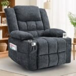 Korser 360° Swivel Rocker Recliner for Adults, Nursery Glider Recliner with Massage and Heating, Rocking Chair with Cup H