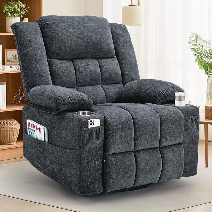 Read more about the article Korser 360° Swivel Rocker Recliner for Adults, Nursery Glider Recliner with Massage and Heating, Rocking Chair with Cup Holder, Manual Recliner Chair for Living Room, Bedroom (Fabric, Dark Gray)