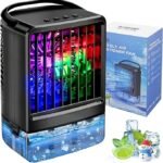 Upgraded Portable Air conditioners, 4-in-1 Desktop Cooling Fan with 3 Wind Speeds,Cooling Mist Mode,800ml Water Tank,7-Color Night light,Personal AC Fan with 2-4H Timer for Bedroom, Office, Home, Car