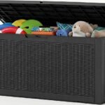 Outdoor Storage Box,120 Gallon Resin Deck Box,Waterproof & UV Resistant Lockable Package Delivery Bin,Pool Toy Cabinet for Indoor & Outdoor