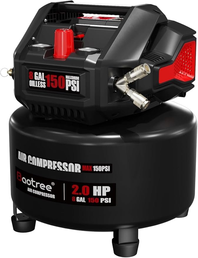 You are currently viewing Gallon Portable Air Compressor, 2HP Motor 2.8SCFM@90 PSI,3.8SCFM@40PSl Max 150PSI Oil Free Air Compressor Tank, Garage Air Compressors for Car Repair, Spray Painting, Woodwork Nailing Brand: Baotree