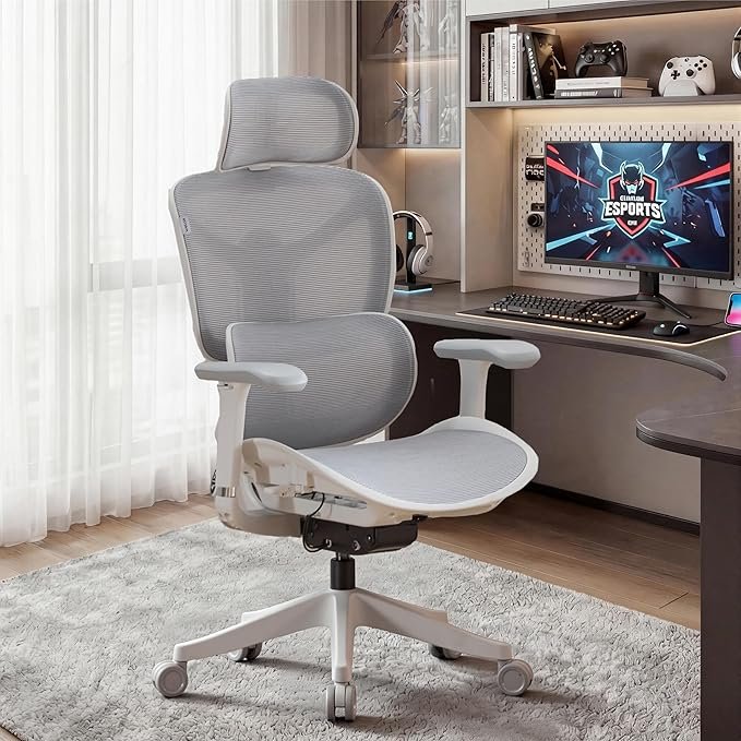 You are currently viewing WELAX S9 Ergonomic Mesh Office Chair with Footrest & Silent Rolling Casters Lumbar Support Desk Chair Comfy, Seat Depth & Height Reclining Home Computer Chairs for Gaming, Grey