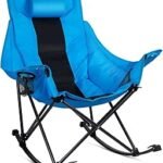VITESSE Oversized Rocking Camping Chair, Luxury Padded Recliner,Oversized Folding Lawn Chair with Pocket and Carry Bag,Outdoor Camp Rocker Chairs for Adults Heavy Duty 300 LBS (Blue)