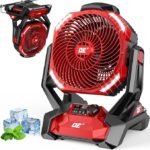 Battery Powered Fan for Milwaukee M18 Battery,586 CFM Variable Speed, Portable Fan w/180° Adjustable Oscillation, 4H Timer&LED Lights, Hook for Hanging Jobsite Fan, Camping Fans for Tents, Fishing, RV